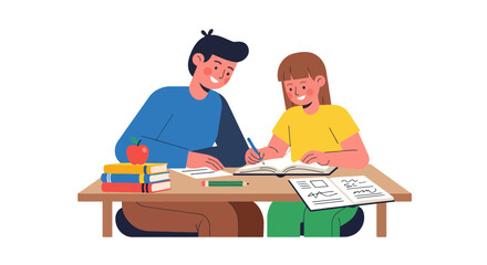 Learning Together: Illustration Showing Student and Tutor Focused on Education and Study