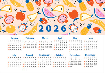 Calendar 2026 starting from Sunday. Vector