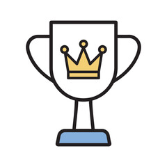 Simple flat icon of a golden crown on a trophy cup symbolizing victory and achievement
