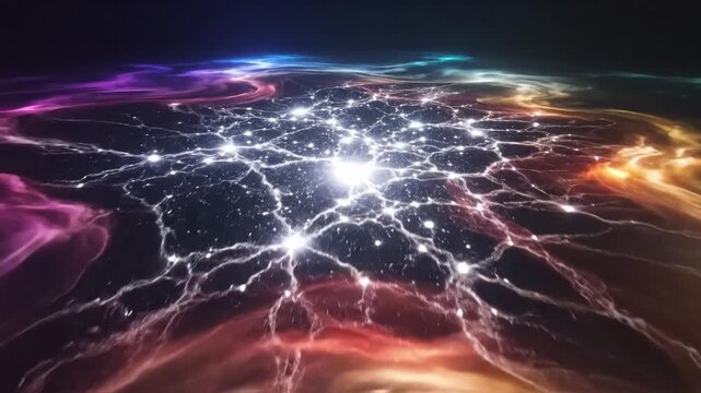 Cosmic Energy Flow: Abstract Nebula with Glowing Network