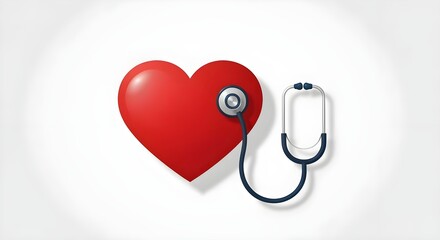 Heart health concept with red heart and stethoscope symbol.