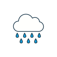 Minimalist Line Art Cloud Icon with Falling Raindrops, Ideal for Weather Forecasts, Climate Concepts, Water Resources, and Simple Interface Design.