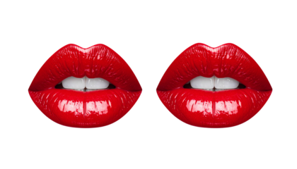 Glossy red lips isolated on transparent background