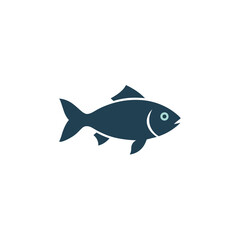 Minimalist Fish Icon Silhouette in Flat Design, Ideal for Seafood Menus, Ocean Life Concepts, Aquatic Symbols, and Fishing Graphics.