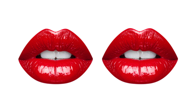 Glossy red lips isolated on transparent background