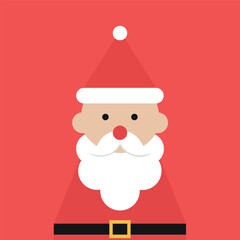 Minimalist Flat Design Santa Claus Face and Beard Illustration with Red Hat and Belt, Ideal for Christmas Holiday Mascots, Festive Greetings, and Seasonal Graphics.