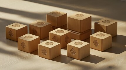 Fototapeta premium Precisely Stacked Wooden Blocks Displaying Intricate Designs