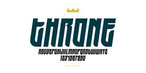 Bold italic simple sans serif elegant display font for logos headers or slogans, vector thick and beautiful geometric typeface, uppercase letters alphabet with numbers, poster and advertising.