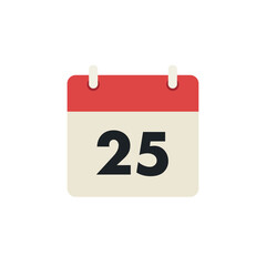 Calendar Icon Showing Day 25 in Flat Design Style, Perfect for Scheduling, Important Dates, Christmas Celebrations, and Event Planning Graphics.
