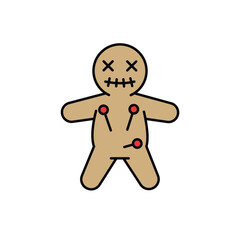 Creepy Voodoo Doll Illustration with Pins and Stitched Face for Dark Magic, Halloween Decorations, Spooky Icons, and Occult Design.