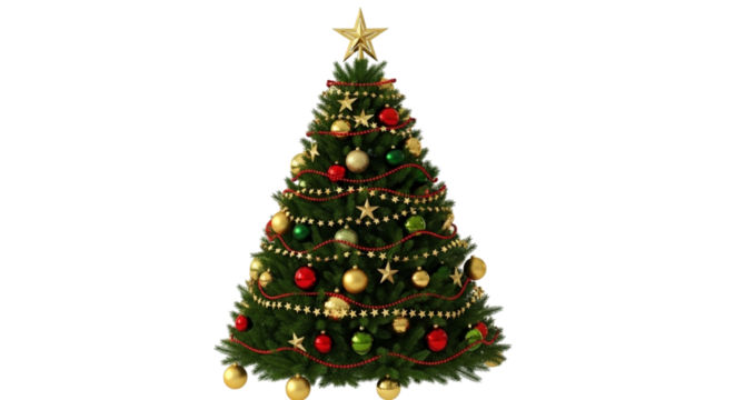 Decorated christmas tree isolated on transparent background for holiday season - Powered by Adobe