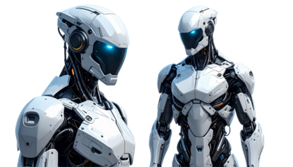 Detailed digital render of AI humanoid robot isolated on transparent background