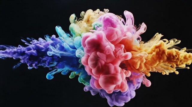 Colorful Ink Explosions: Dynamic Abstract Fluid Motion on Black