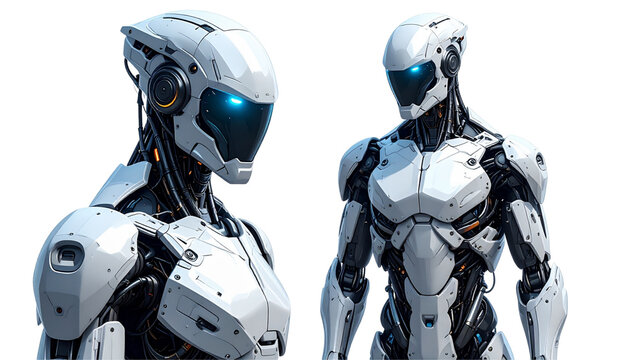 Detailed digital render of AI humanoid robot isolated on transparent background