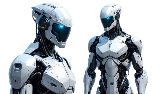 Detailed digital render of AI humanoid robot isolated on transparent background - Powered by Adobe