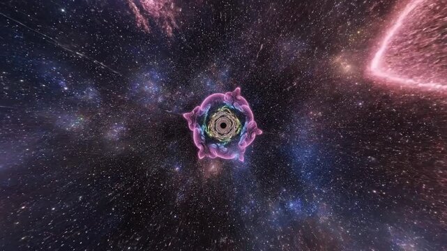 Mesmerizing Abstract Cosmic Journey Through a Vibrant Galactic Wormhole with Swirling Nebulae and Star Fields