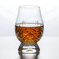 A whisky glass adorned with a star pattern, showcasing the drink's rich amber color.