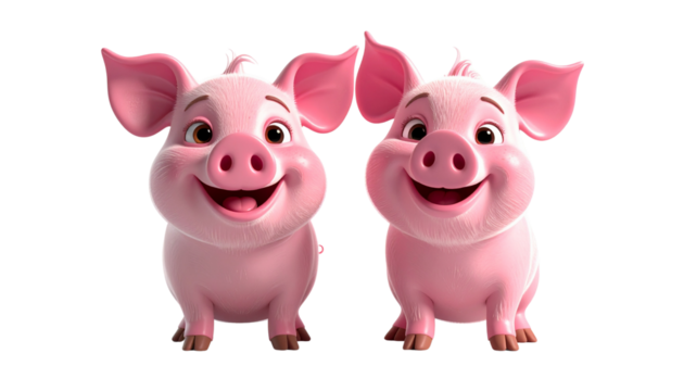  Cute 3D cartoon pig isolated on transparent background