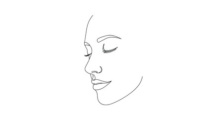 Minimalist continuous line drawing of a woman s face in profile with closed eyes and subtle expression