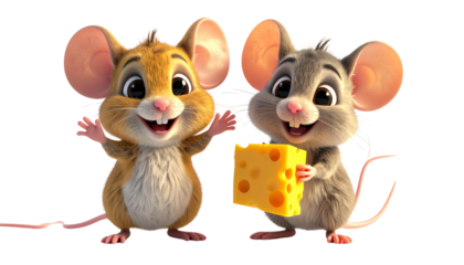 Cute 3D cartoon mouse isolated on transparent background