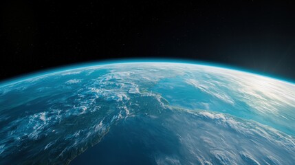 Obraz premium Earth Aerial view of Earth from space, showing vast oceans, green continents, and white clouds.
