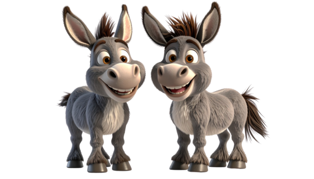  Cute 3D cartoon donkey isolated on transparent background PNG