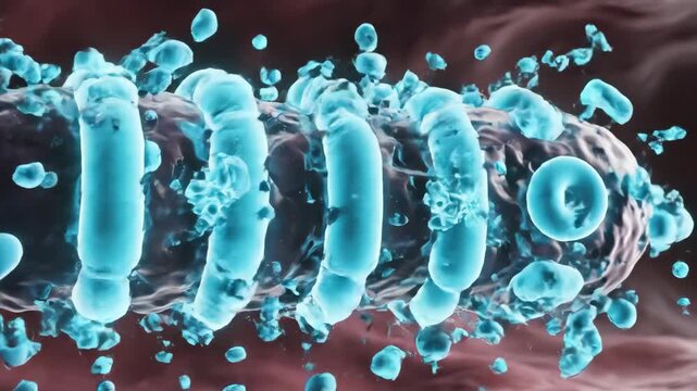 A microscopic view of bacteria with blue glowing details