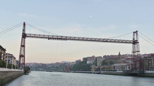 Vizcaya Bridge in Portugalete Spain &ndash; Historic Iron Transporter Bridge at Sunset