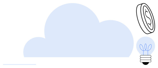 Blue cloud with a coin and a plant bulb representing innovation, eco-friendly energy, and success. Ideal for sustainability, technology, finance, renewable energy, growth, innovation and cloud