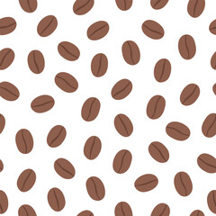 Coffee beans. Vector seamless pattern on white background. Texture for wrapping paper or textile. 