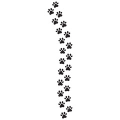 Paw print of a dog or cat. Footprint pet. Black lines animal prints isolated on white background. Tiger paws. Cute canine pattern. Puppy track. Feline step outline. Kitten leg. Vector illustration.