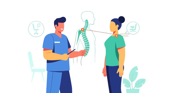 Medical Illustration Featuring Doctor With Patient Spinal Health And Healthy Posture