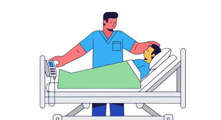 Medical Professional Providing Care To Patient In Hospital Bed Against Black Background