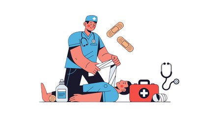 Medical Professional Providing First Aid to Injured Person in Emergency Situation