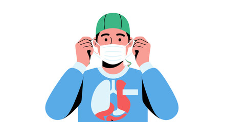 Medical Professional Putting On a Mask, Protective Gear Concept with Illustration