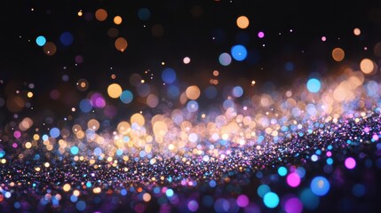 Abstract microscopic particles with colorful bokeh effect in dark space