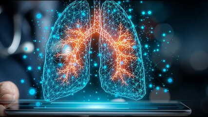 Innovative digital medicine: futuristic holographic lungs on tablet representing healthcare and technology integration - Powered by Adobe