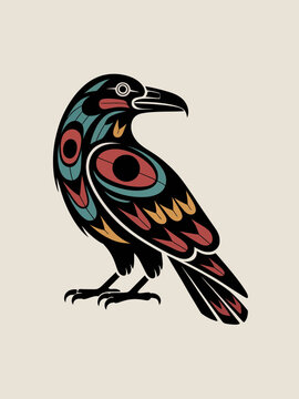 Raven Totem Illustration, Northwest Native Art