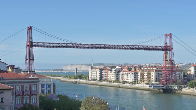 Vizcaya Bridge in Portugalete Spain &ndash; Historic Iron Transporter Bridge at a sunny summer day