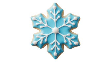 Delightful snowflake sugar cookie adorned with vibrant blue icing and crisp white royal icing details, perfect for holiday celebrations and winter themes.
