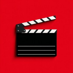 Cinematic clapperboard symbolizing film production, creativity, and storytelling against a vibrant red background of artistic inspiration