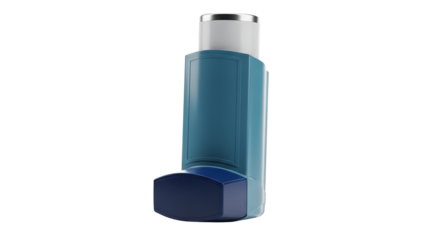 Asthma inhaler in blue color on a white background  