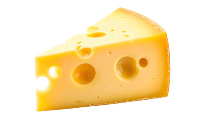 Cheese wedge with holes, yellow-orange color, on black background