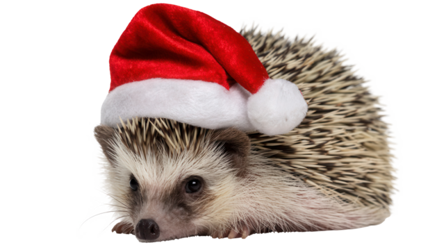 Adorable hedgehog wearing a festive Santa hat brings holiday cheer and a touch of whimsical cuteness to any Christmas celebration