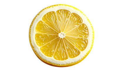 Lemon slice bright yellow pulp with white rind on black