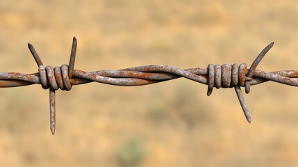 Close up of a rusted barbed wire fence