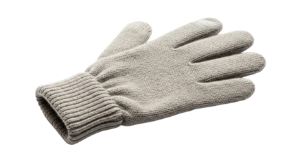 Single winter glove lying isolated on a transparent background close-up  