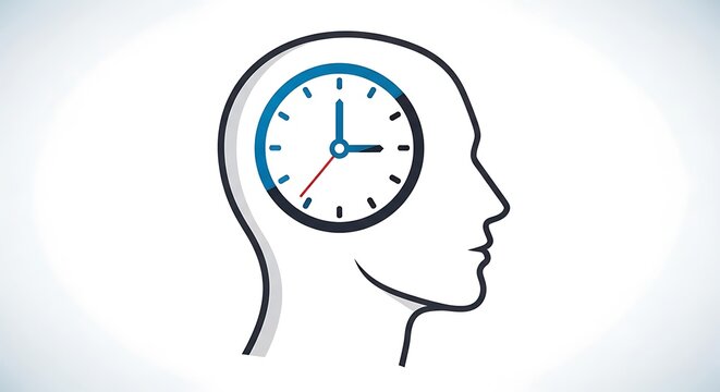 Time Management Concept - Clock Inside Human Head Silhouette.