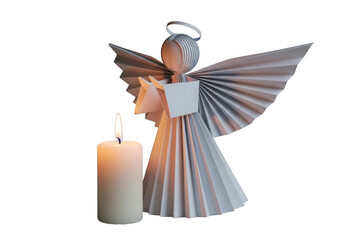 Angel holding candle isolated on transparent background