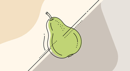Minimalist Pear Illustration Against Abstract Pastel Background With Geometric Details